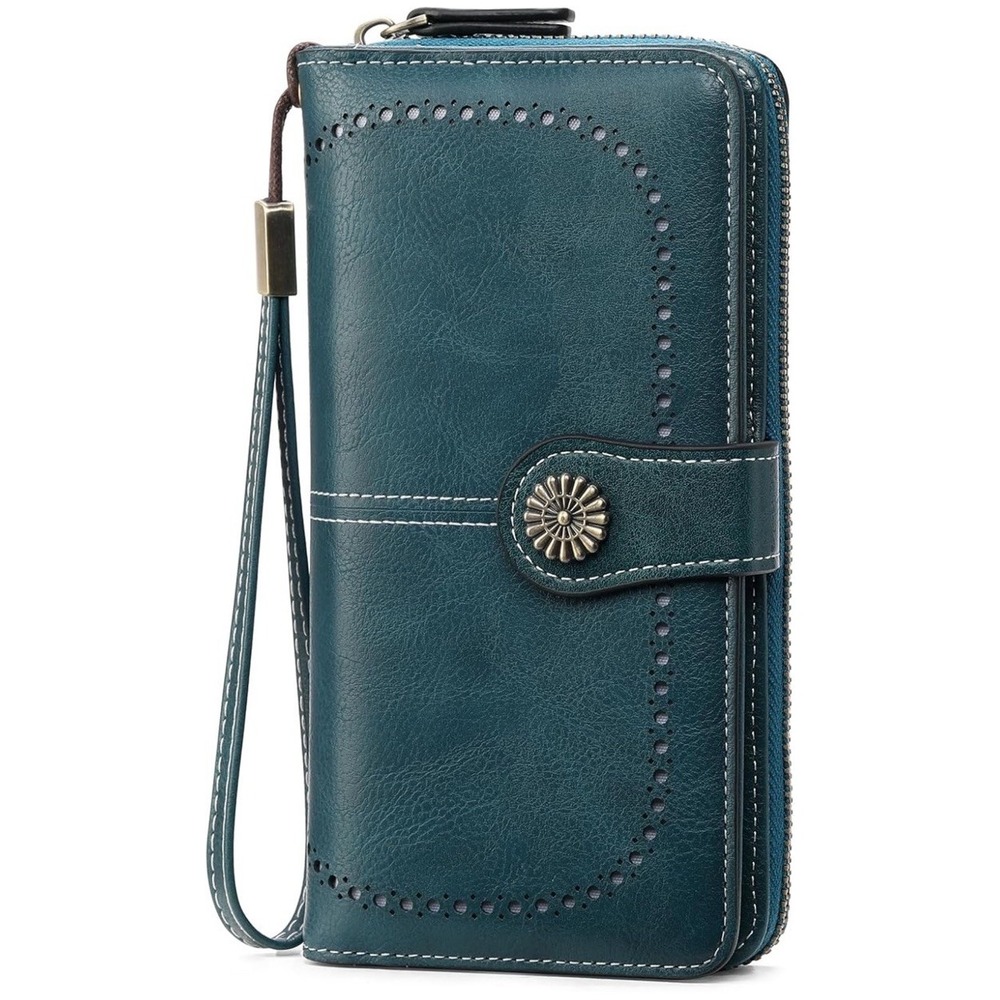 Teal Blue Large Capacity Credit Card Holder Bifold RFID Blocking